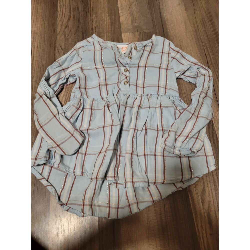 Jumping Beans Girls Blue/Brown High-Low Flannel Long Sleeve Top Size 5